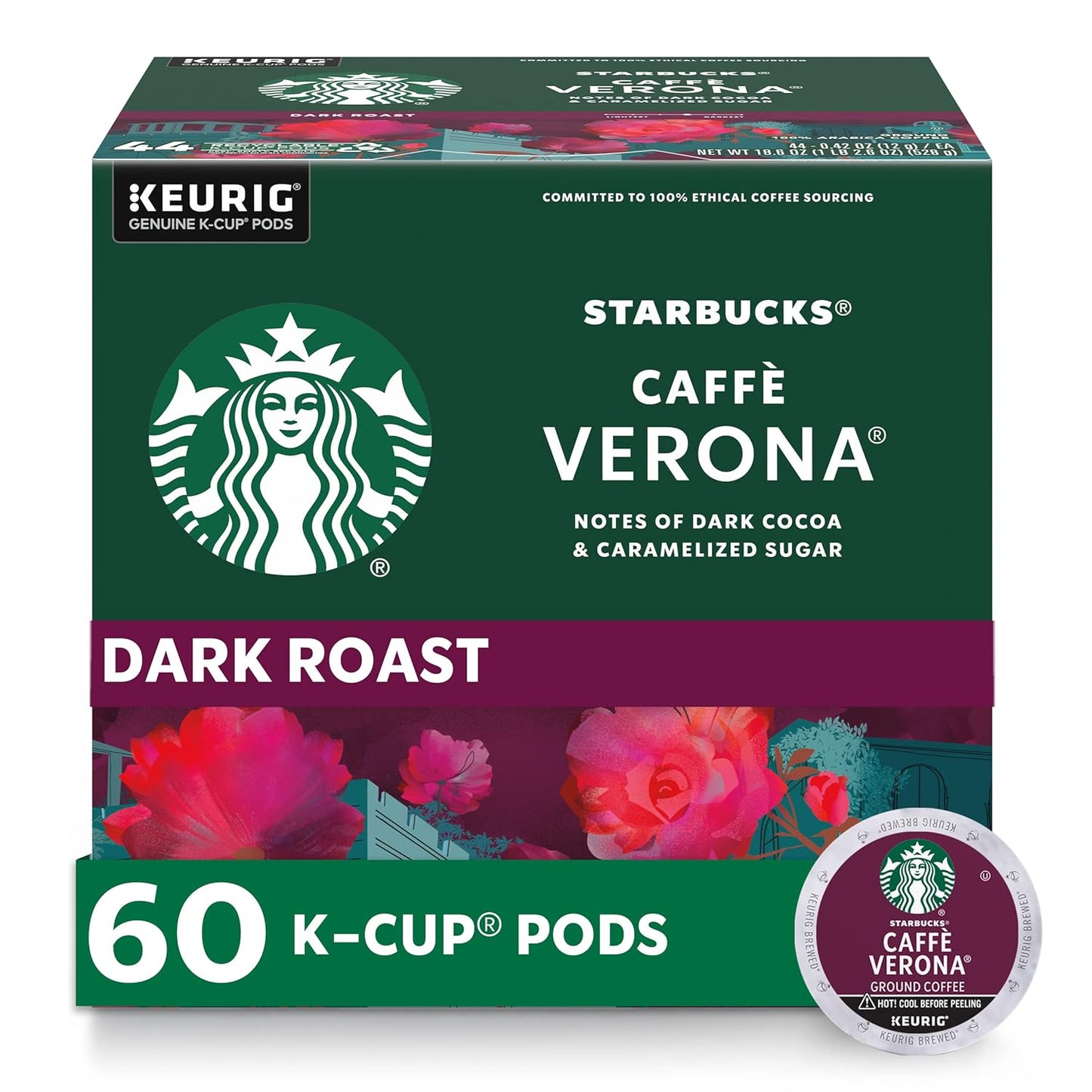 Starbucks K-Cup Coffee Pods, Dark Roast Hot or Iced Coffee, Caffè Vero
