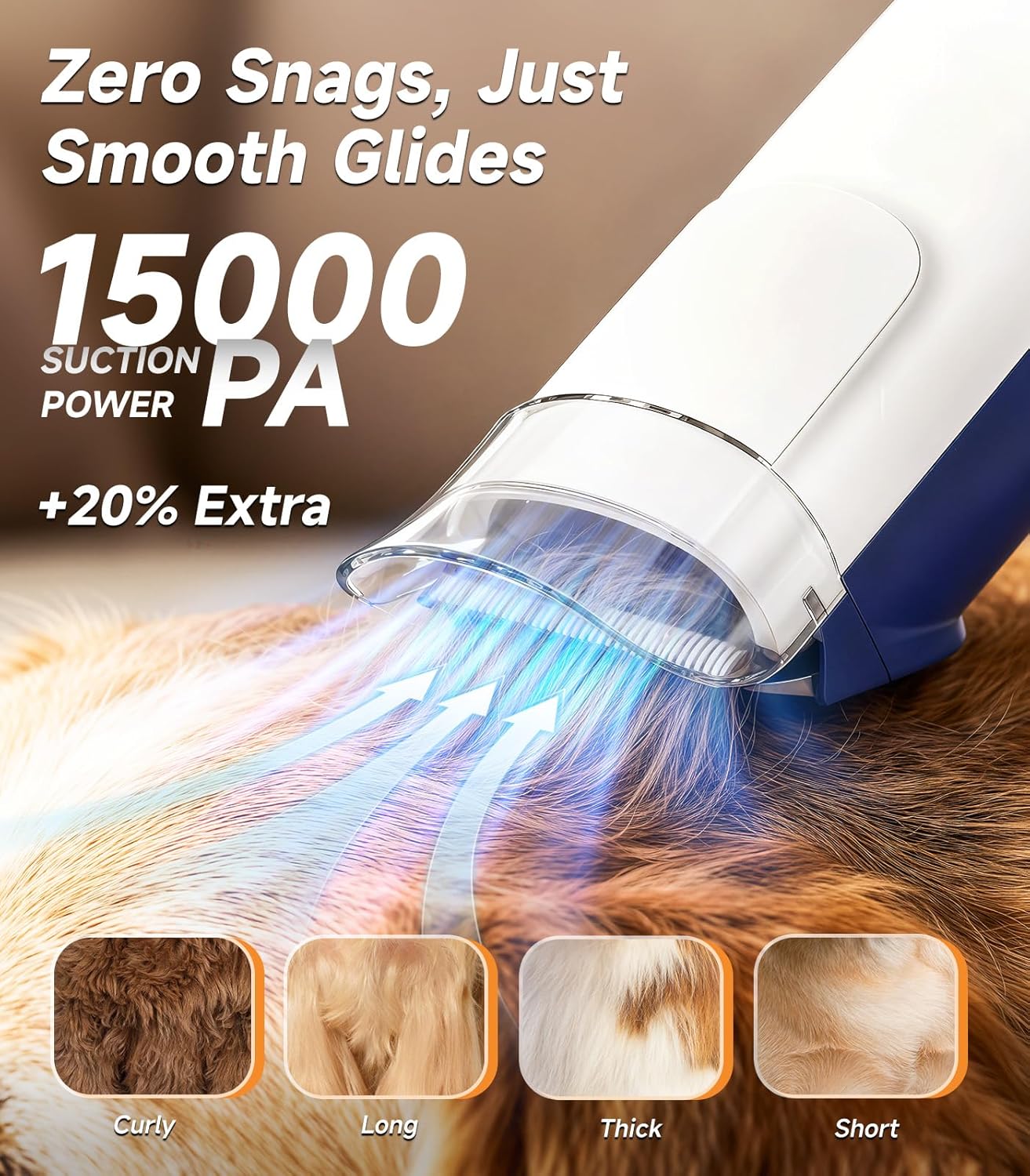 Dog Grooming Kit with Vacuum, 15000Pa Pet Hair Clipper and Shedding Br