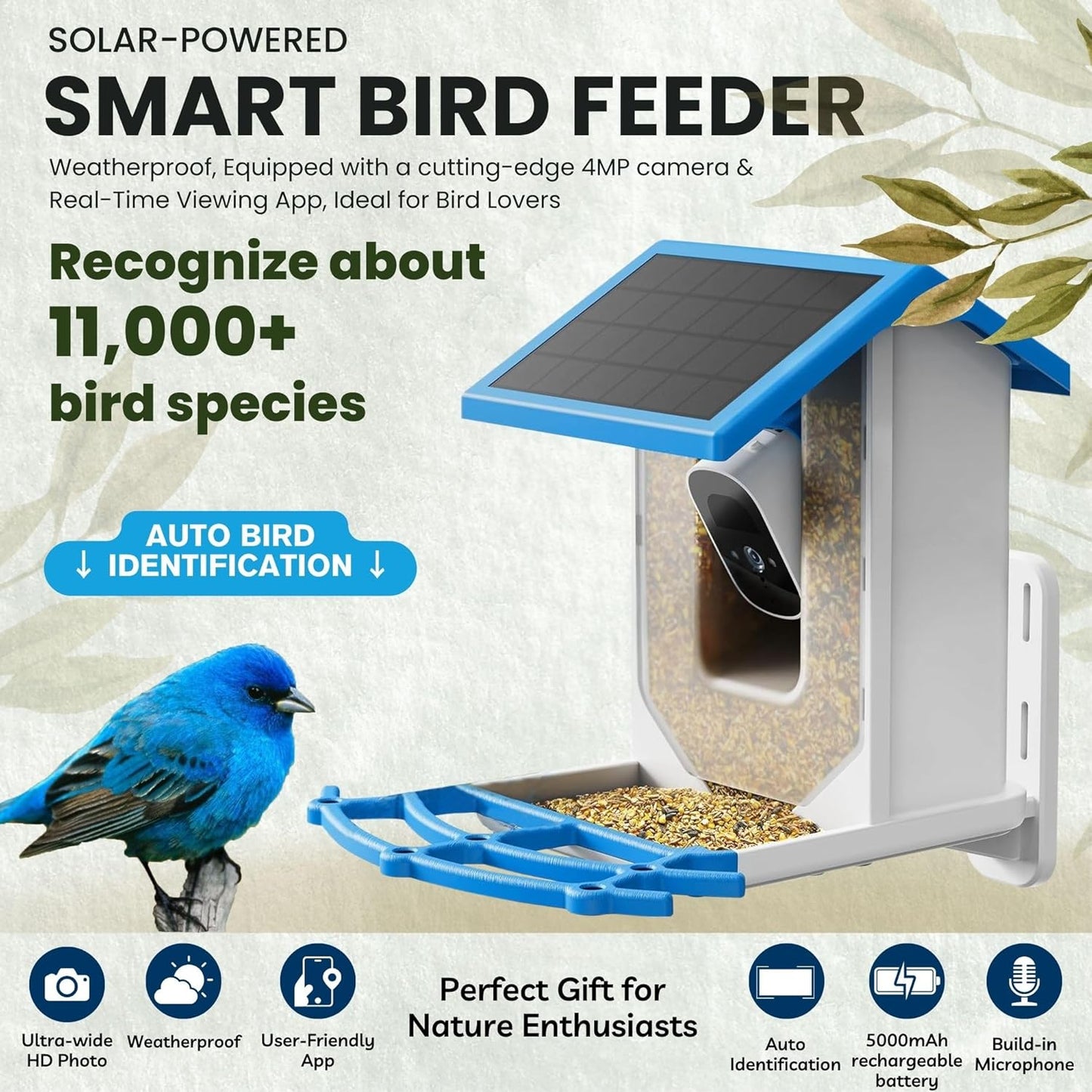 Smart Bird Feeder with Camera | HD Solar Powered Bird Feeder with Camera | Night Vision Camera with Motion Detection | WiFi Bird Cam is Perfect for Bird Lovers |