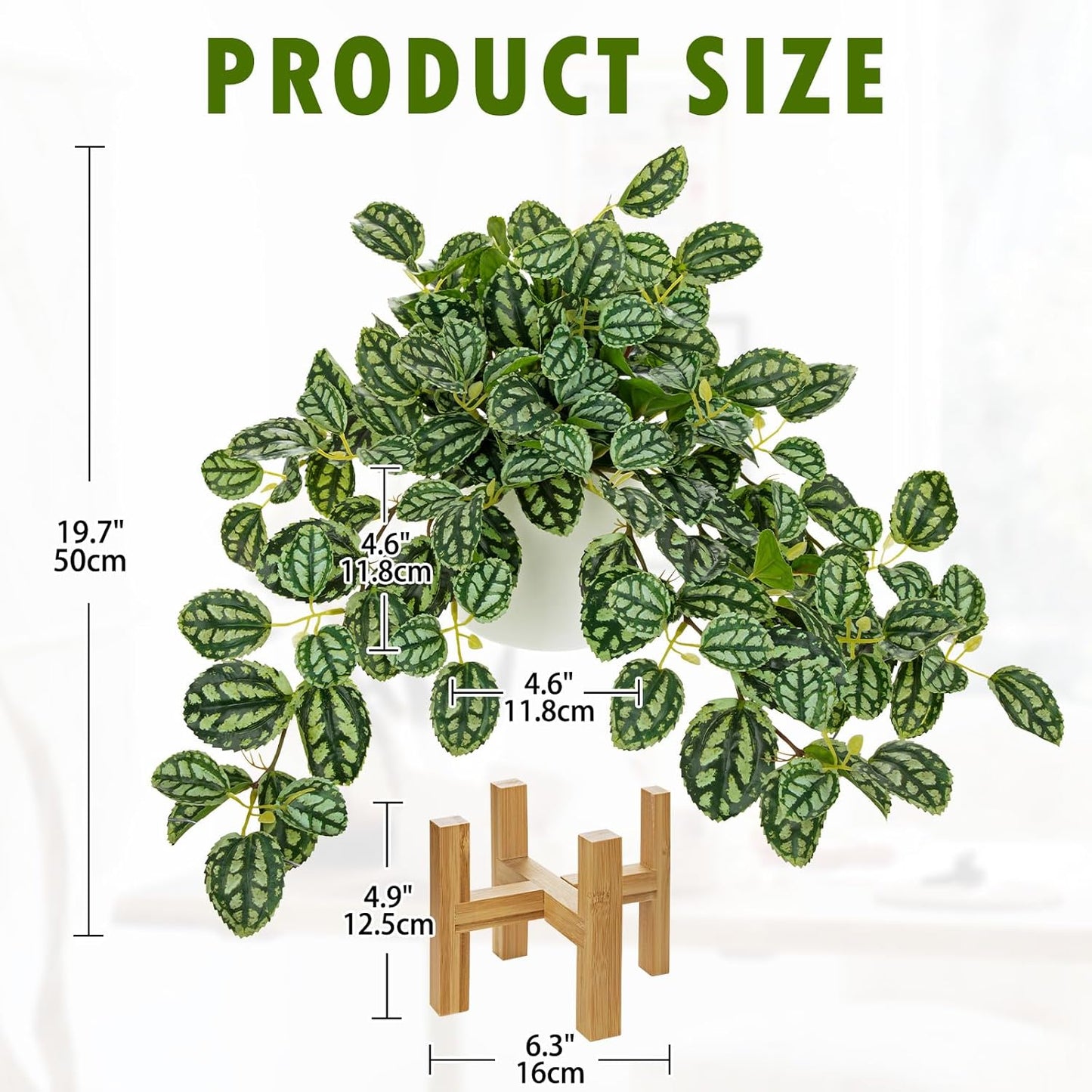 Fake Hanging Plants in Ceramic Pot with Wooden Stands,Artificial Ivy Leaves Plant Faux Greenery Vine Plants for Home Bedroom Office Table Shef Desk Indoor Outdoor Decor Green