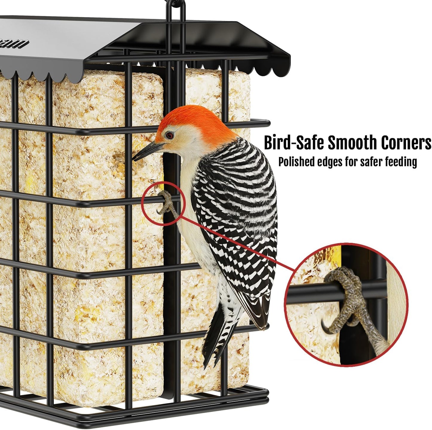 Birdream Double Suet Feeders for Outside Hanging Bird Feeder with Weatherproof Roof Holds 2 Suet Cakes Bird Cage for Outdoors Attract Woodpeckers Goldfinches Chickadees 1-Pack Black