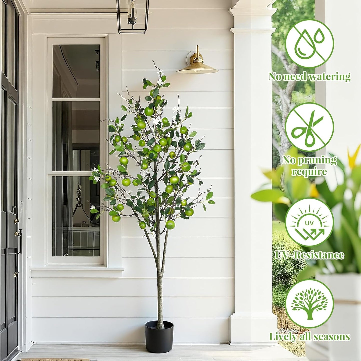 2 Pack Artificial Orange Tree with Realistic Leaves and Natural Trunk Faux Tree with Silk Leaves for Porch Home Office Farmhouse Indoor Outdoor Housewarming Gift