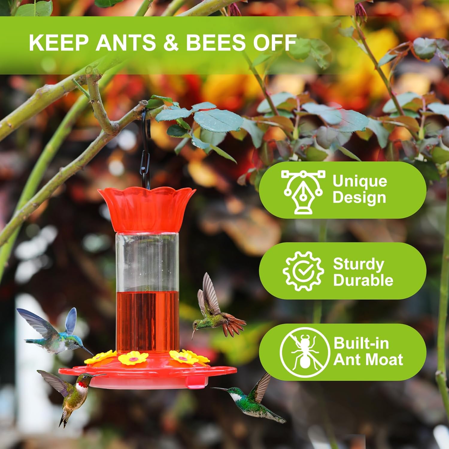 Plastic Hummingbird Feeders for Outdoors Hanging, 1 Pack Humming Bird 