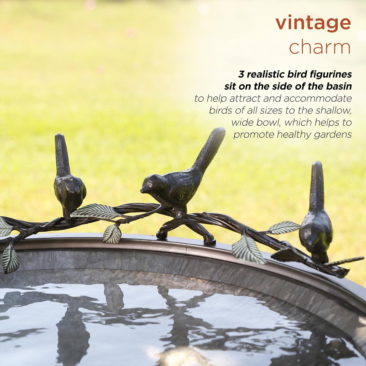 Alpine Corporation Vintage Metal Birdbath with Twigs and Bird Figurine
