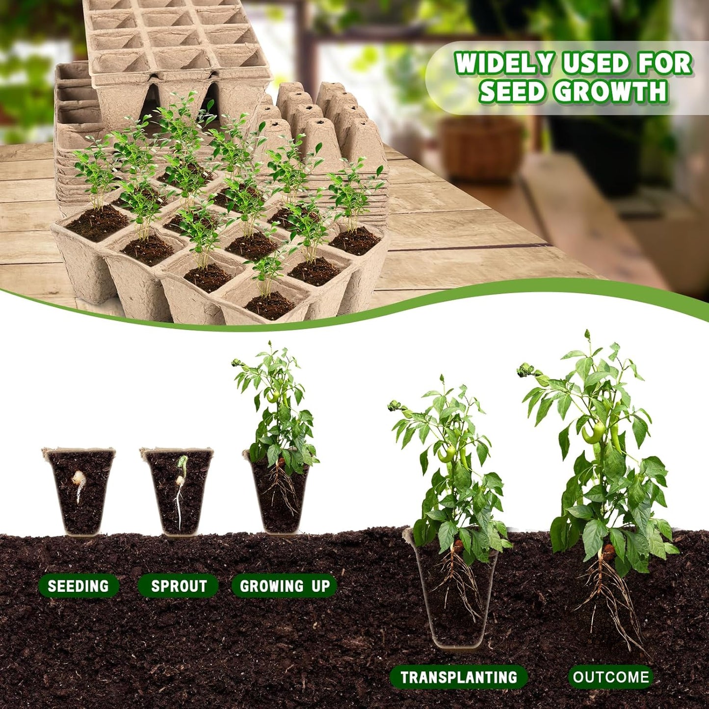 10 Packs Seedling Starter Trays, 120 Cells Biodegradable Seed Starter 