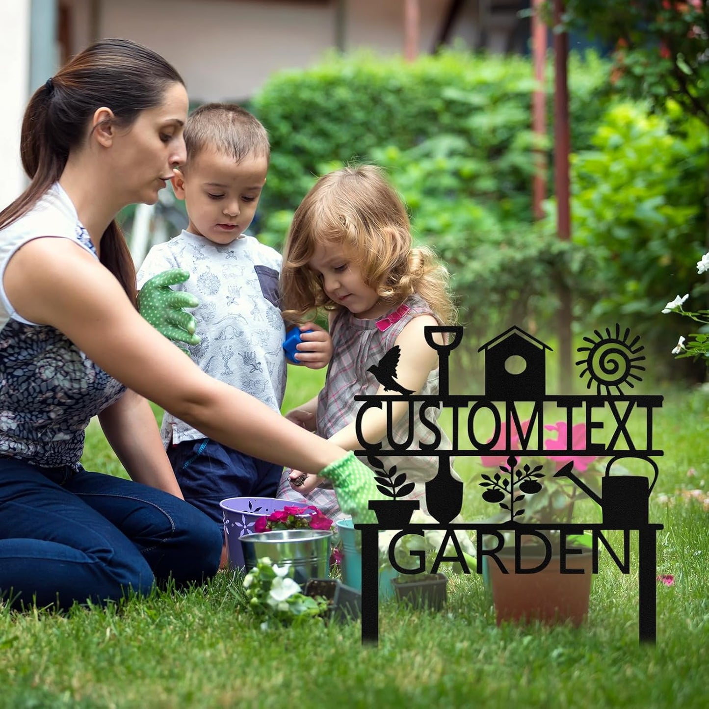 Custom Garden Sign with Stake, Personalized Metal Garden Tools Sign fo
