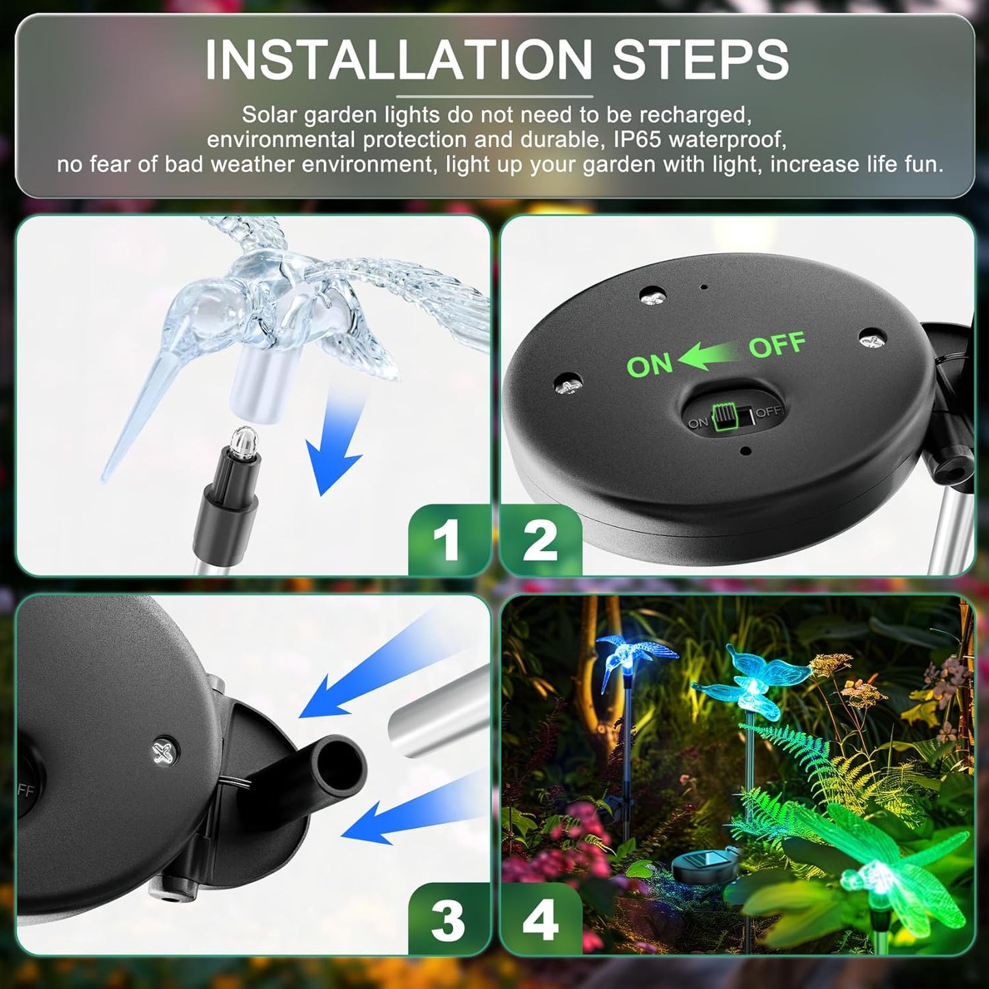Anordsem Solar Garden Lights Outdoor: 6 Waterproof PVC Insect Stake Li