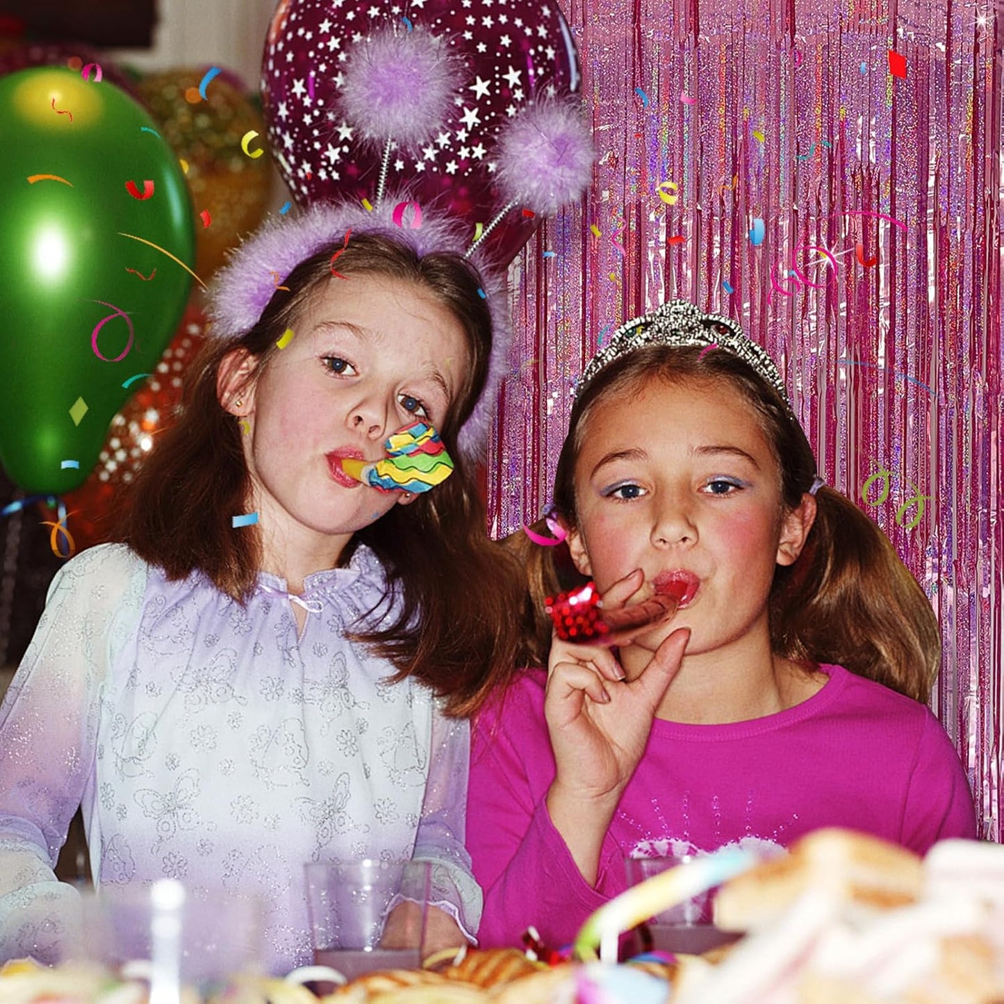 Tinsel Curtain Pink Birthday Party Decorations 2 Packs Glitter Foil Fringe Curtain Decor Streamers Photo Booth for Birthday Christmas Wedding Halloween Graduation