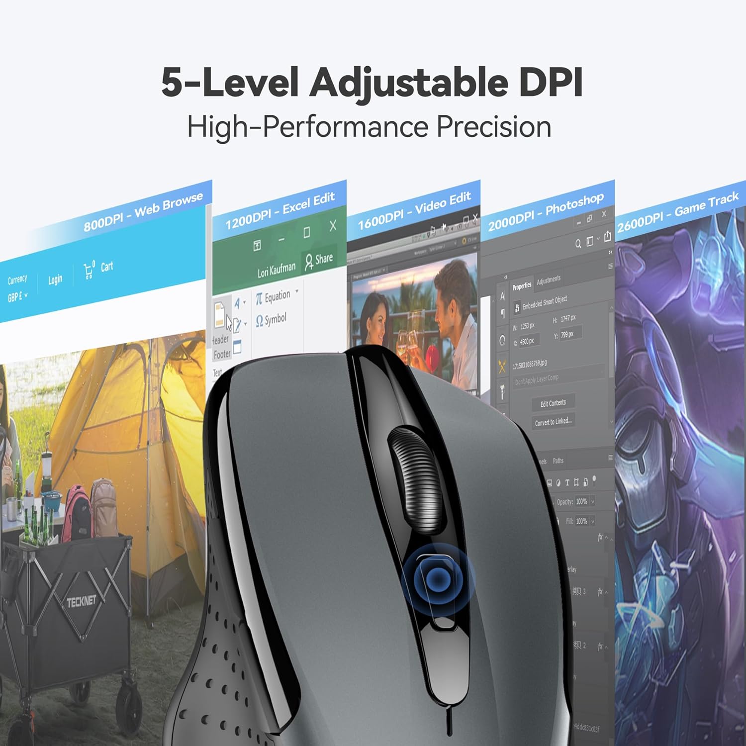 TECKNET Wireless Mouse, 2.4G Ergonomic Optical Mouse, Computer Mouse f