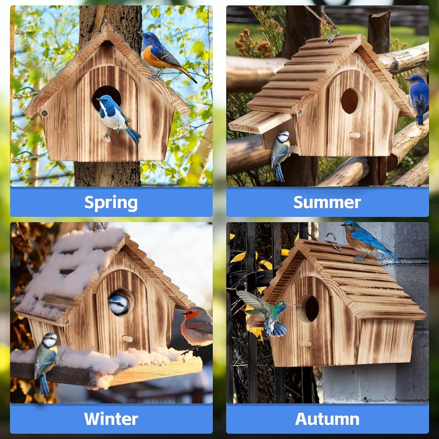Bird House for Outside - Hanging Outdoor Birdhouse - Natural Wood Bird Nesting Box for Bluebirds, Hummingbirds, Finches, Wrens, Cardinals - Easy to Clean & Durable Garden Bird Shelter