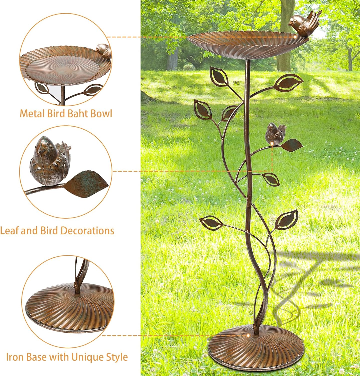 MUMTOP Metal Bird Baths for Outdoors, 35.5 inch Height Iron Pedestal Bird Bath for Outside, Vintage Sturdy Birdbath and Feeder Bowl for Garden Yard Patio Porch Decorations