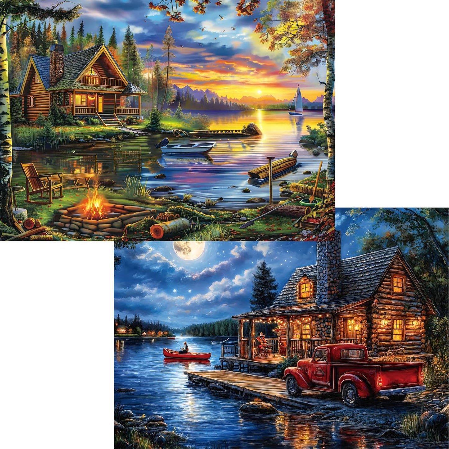 Puzzles for Adults 1000 Pieces, 2 Pack Lake and Night View Jigsaw Puzz