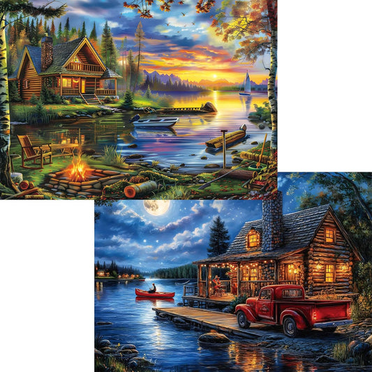 Puzzles for Adults 1000 Pieces, 2 Pack Lake and Night View Jigsaw Puzz