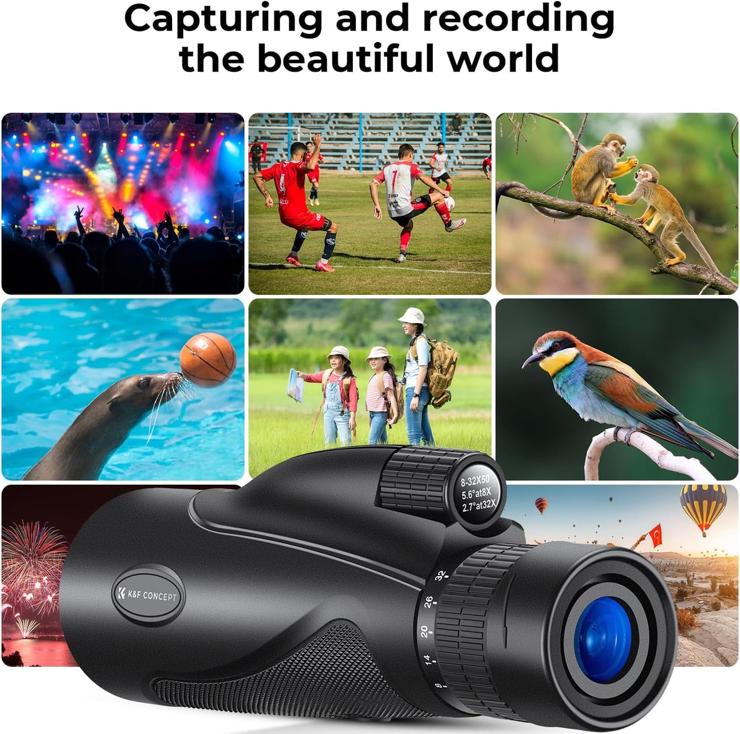 K&F Concept 8-32X50 Zoom Monocular - High Power Dual Focus Prism Compact Monoculars for Kids Adults, with Phone Adapter, Low Light Night Vision, FMC Lens for Bird Watching Hunting Travel Camping Starg