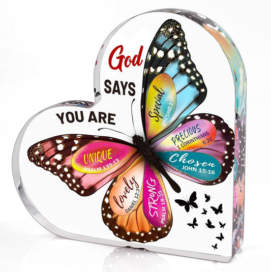 Christian Gifts for Women Birthday, Butterfly Inspirational Gifts for Women Friends, Mom, Sister, Coworker, Catholic Female, Religious Spiritual Gift, Home Christian Decor Sign