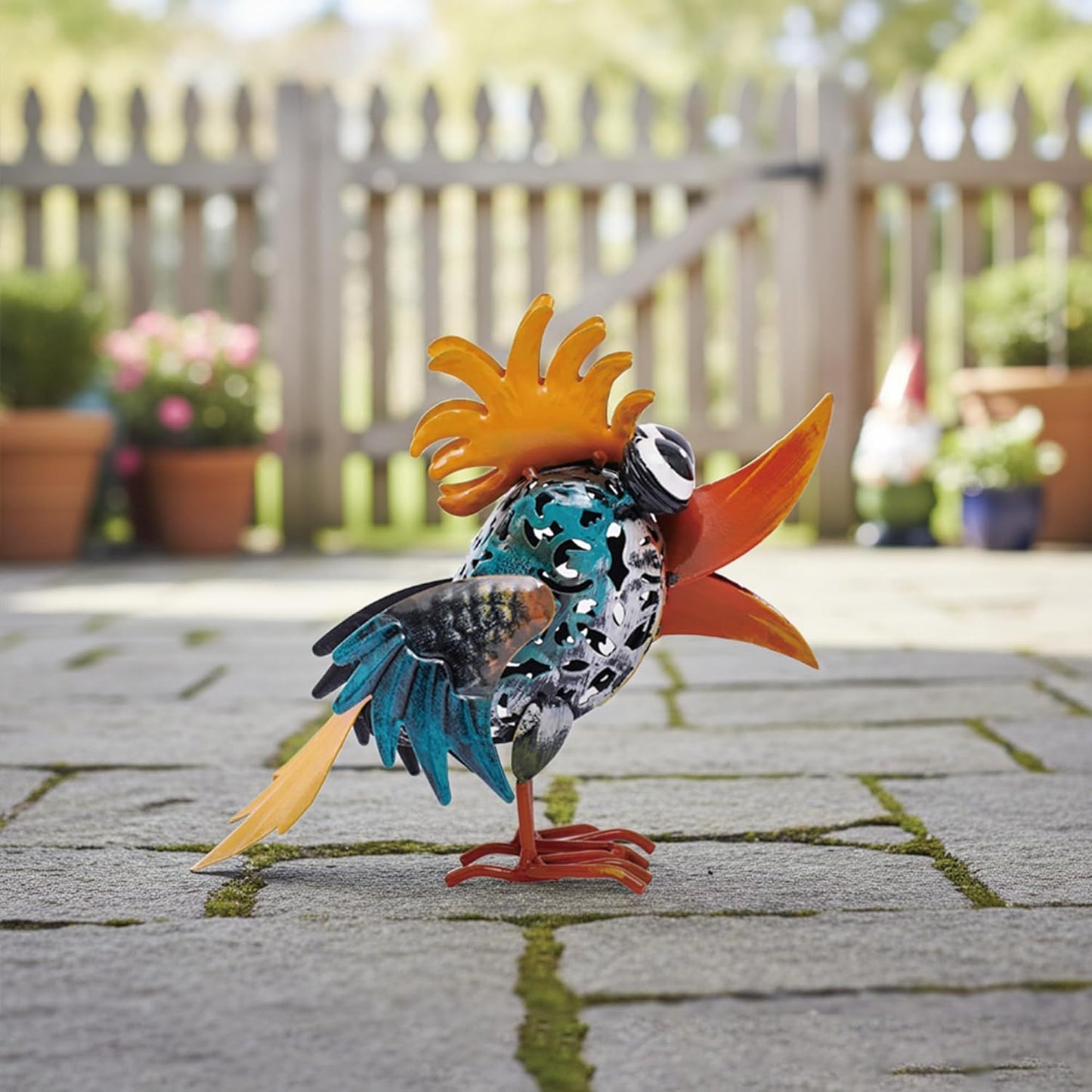 Bird Sculpture Yard Decor - Funny Open Mouth Big Eyes Metal Birds Stat