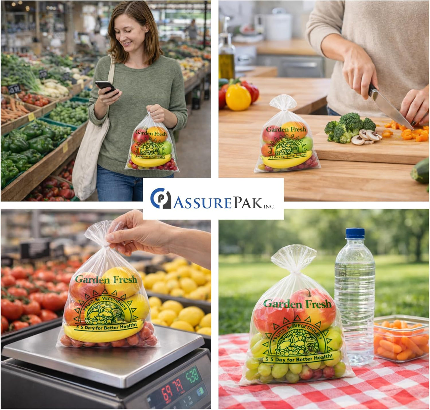 ASSUREPAK Narrow Profile Produce Roll Bags with Extended plastic core 