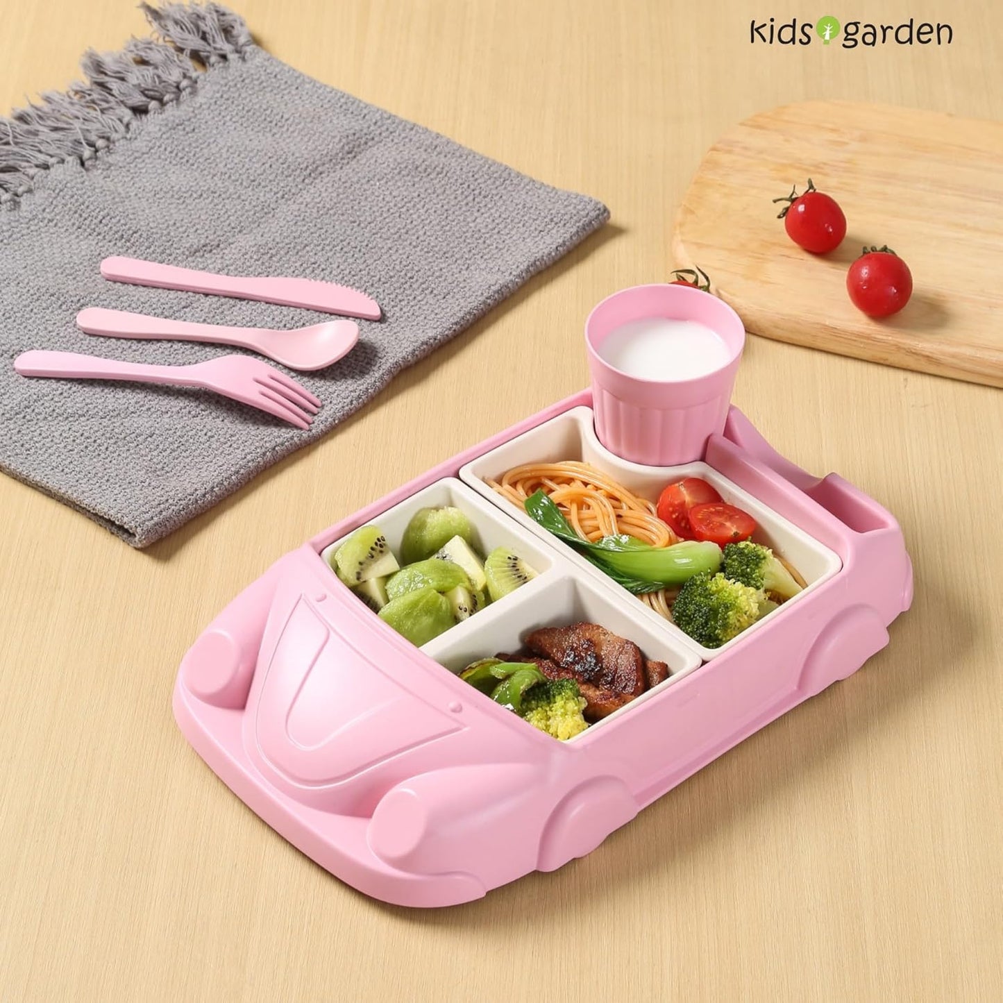 Kids garden Car Plate 8Pcs/Set Bamboo Children Dinnerware Sets - Dishw