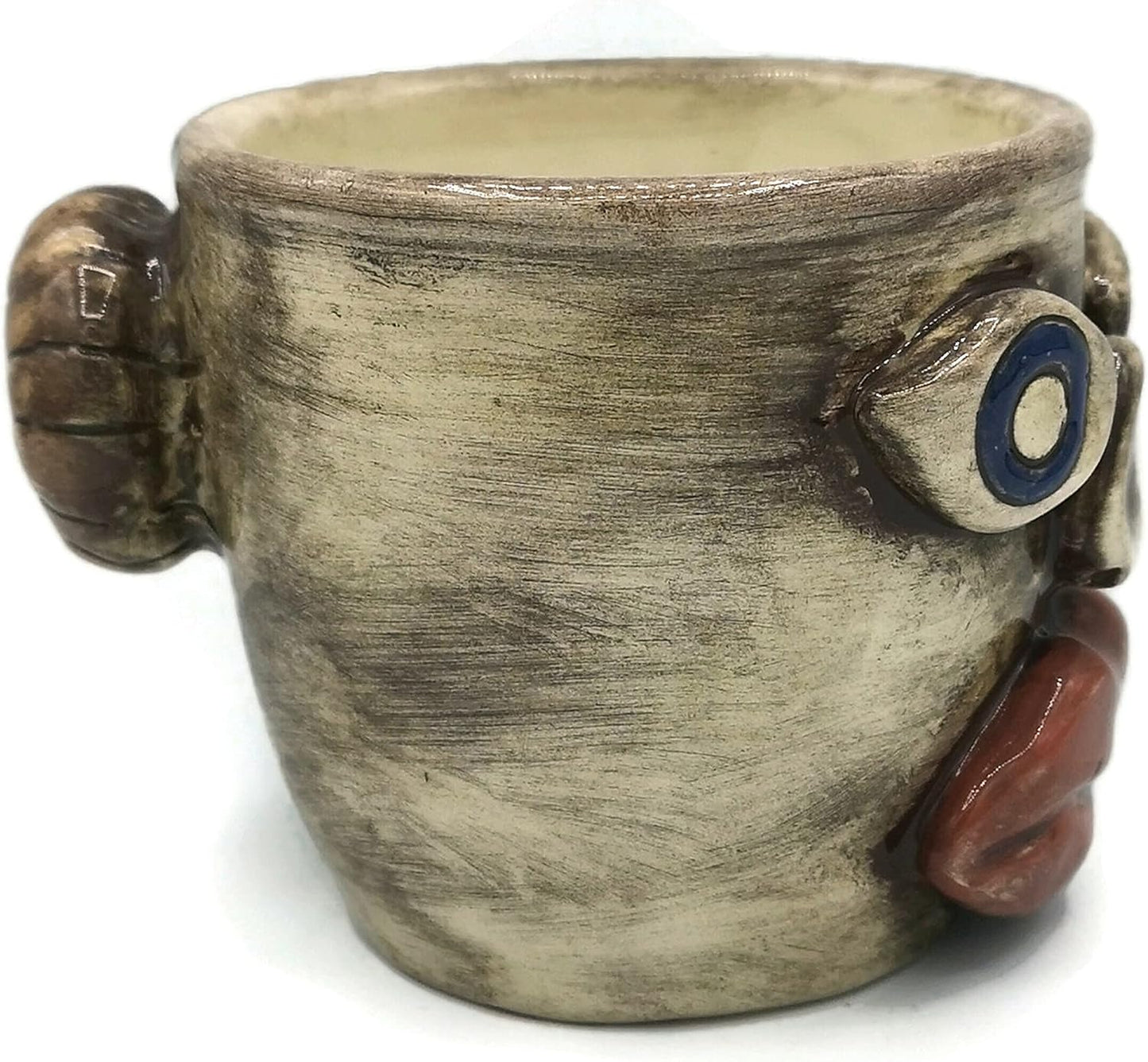 Sculptural Ceramic Planter Pot with Face, Ethnic Office Desk Accessories for Men