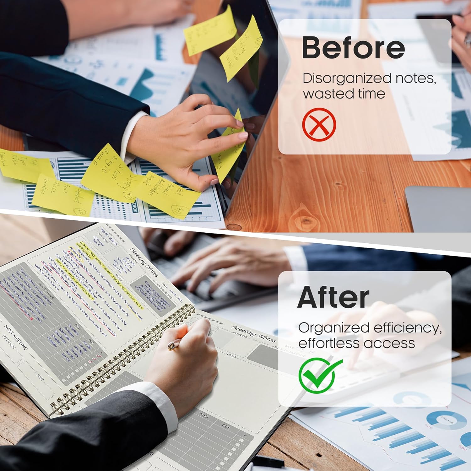 Meeting Notebook for Work Organization - Work Planner Notebook with Ac