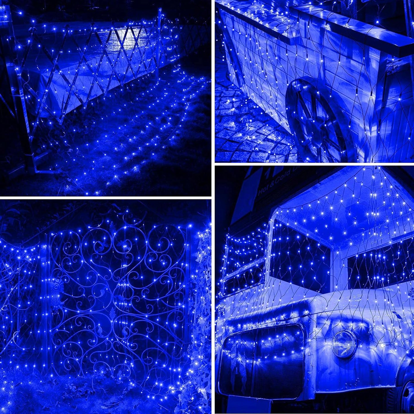 iBaycon 4ft × 6ft Solar Net Mesh Lights, Solar Powered Christmas Net Light Outdoor Waterproof, 8 Modes Bush Netting Lights for Xmas Trees, Party, Garden, Wedding, Outdoor Decorations (Blue, 2PACK)
