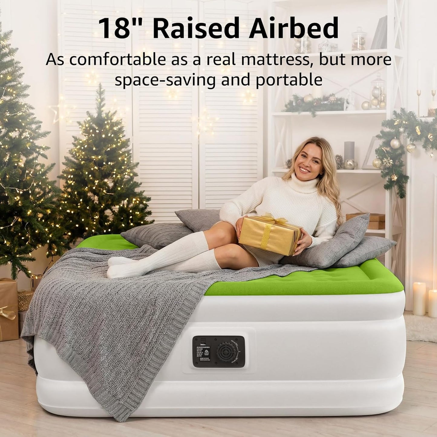 YENING Full Size Air Mattress with Built in Pump Raised Double Blow up Bed Inflatable Camping Airbed Electric 18 Inch Tall