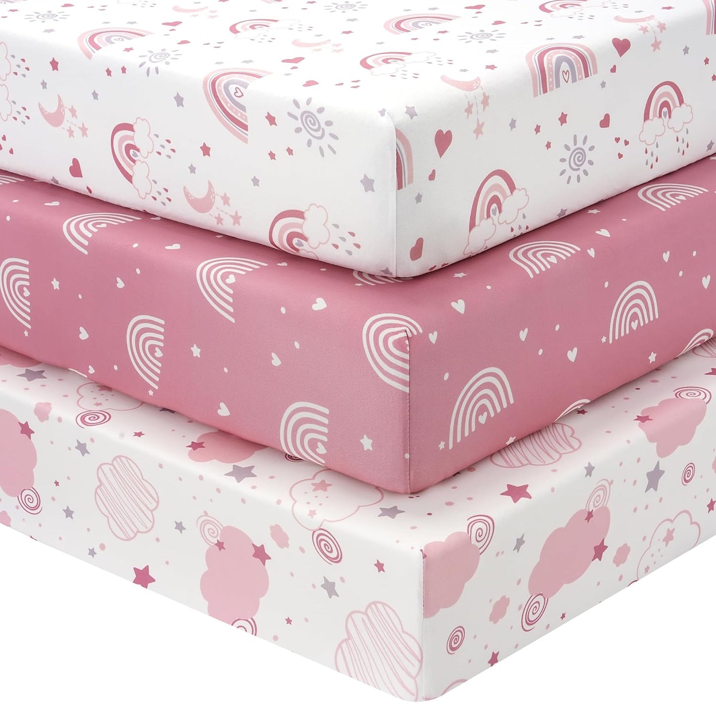 Baby Crib Sheets Girl, 3 Pack Toddler Bed Sheets Fitted for 52”x28” St