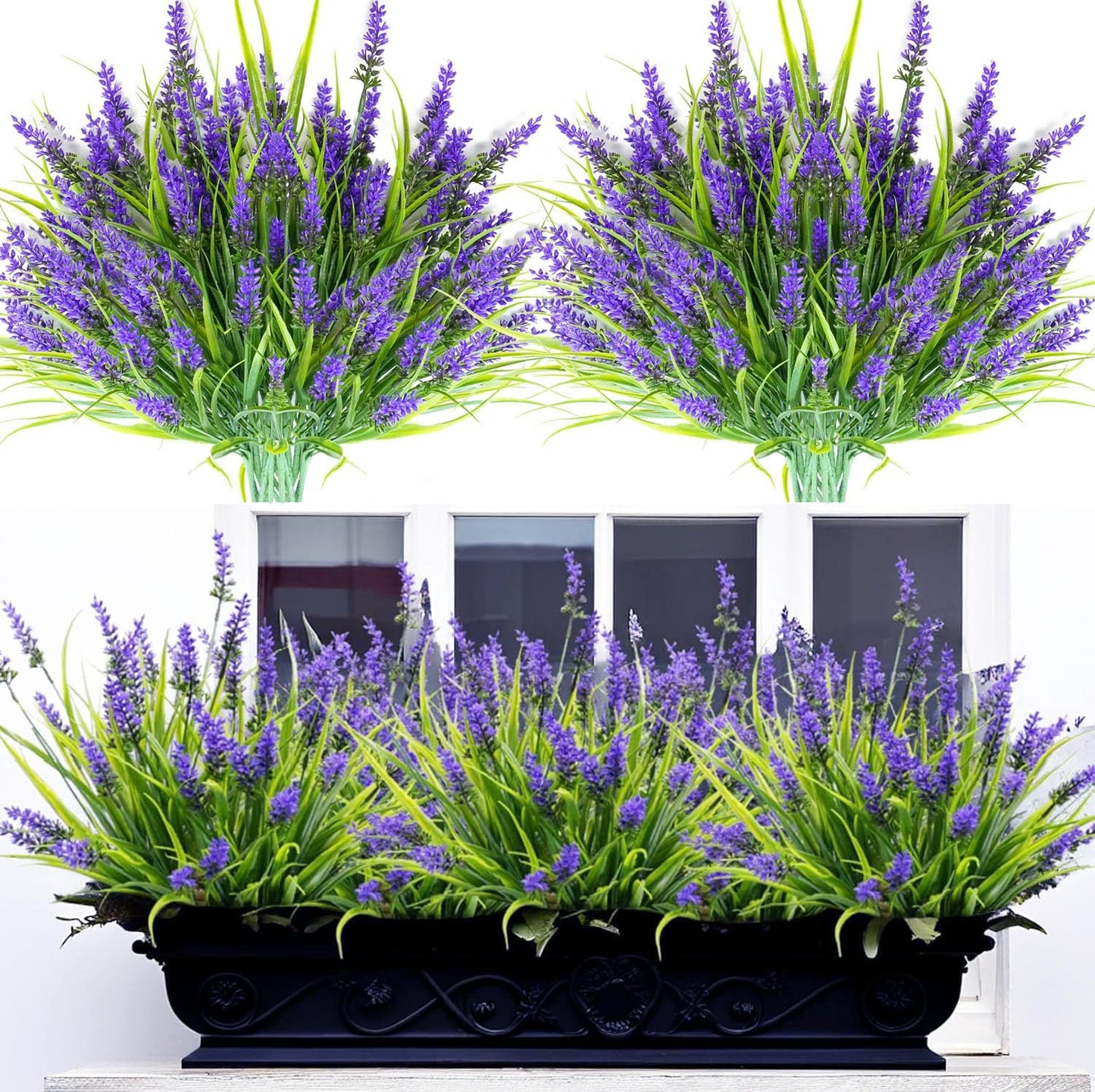 24 Bundles Artificial Lavender，Plants, Outdoor Fake Plants Spring Grass with Flowers for Pot UV Resistant Garden Decor for Garden Patio Hanging Planter Pathway Front Porch Purple