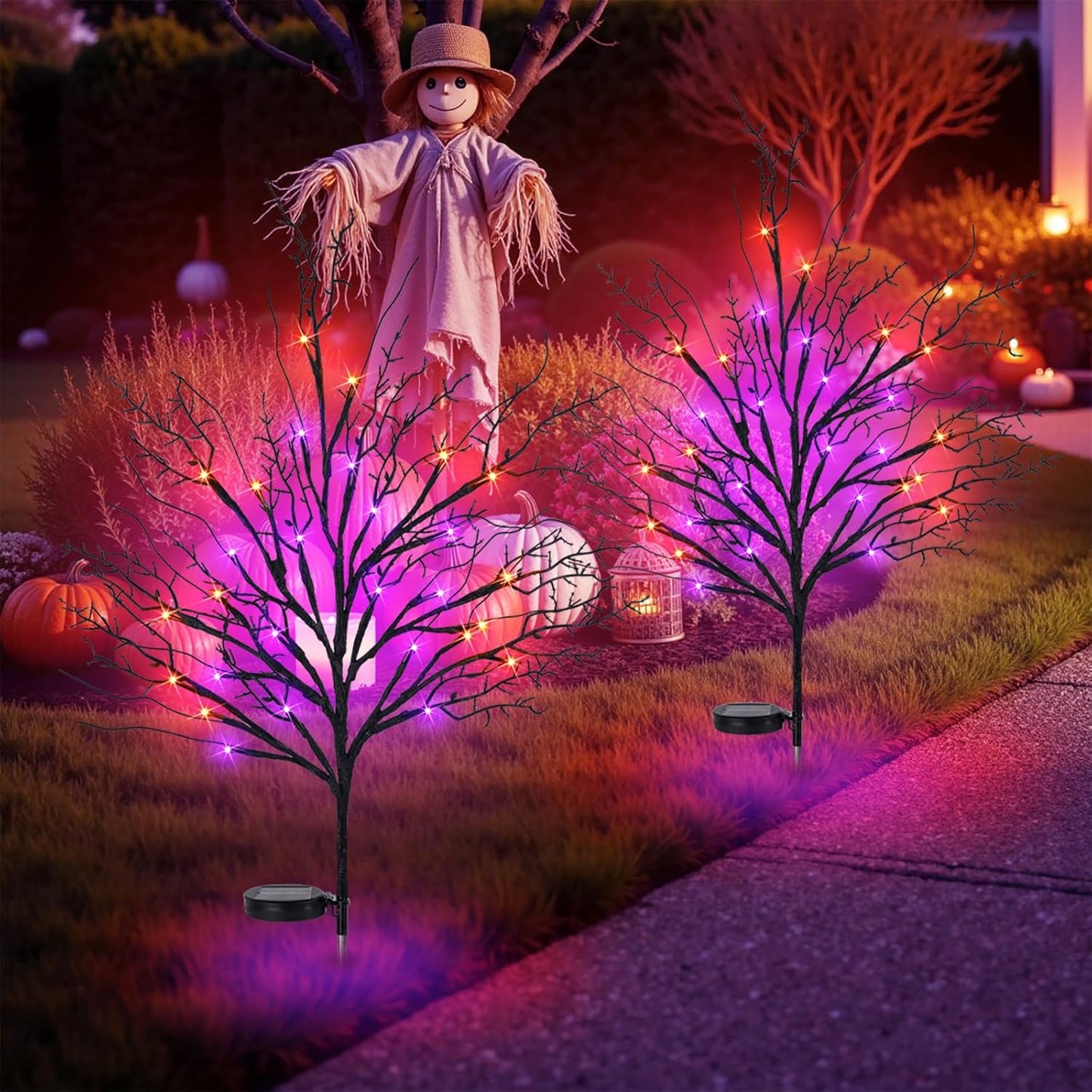 Halloween Solar Pathway Lights 2PCS, Halloween Outdoor Decorations, Artificial Tree Waterproof LED Lights for Lawn Yard Garden Driveway Porch Walkway, Auto On/Off