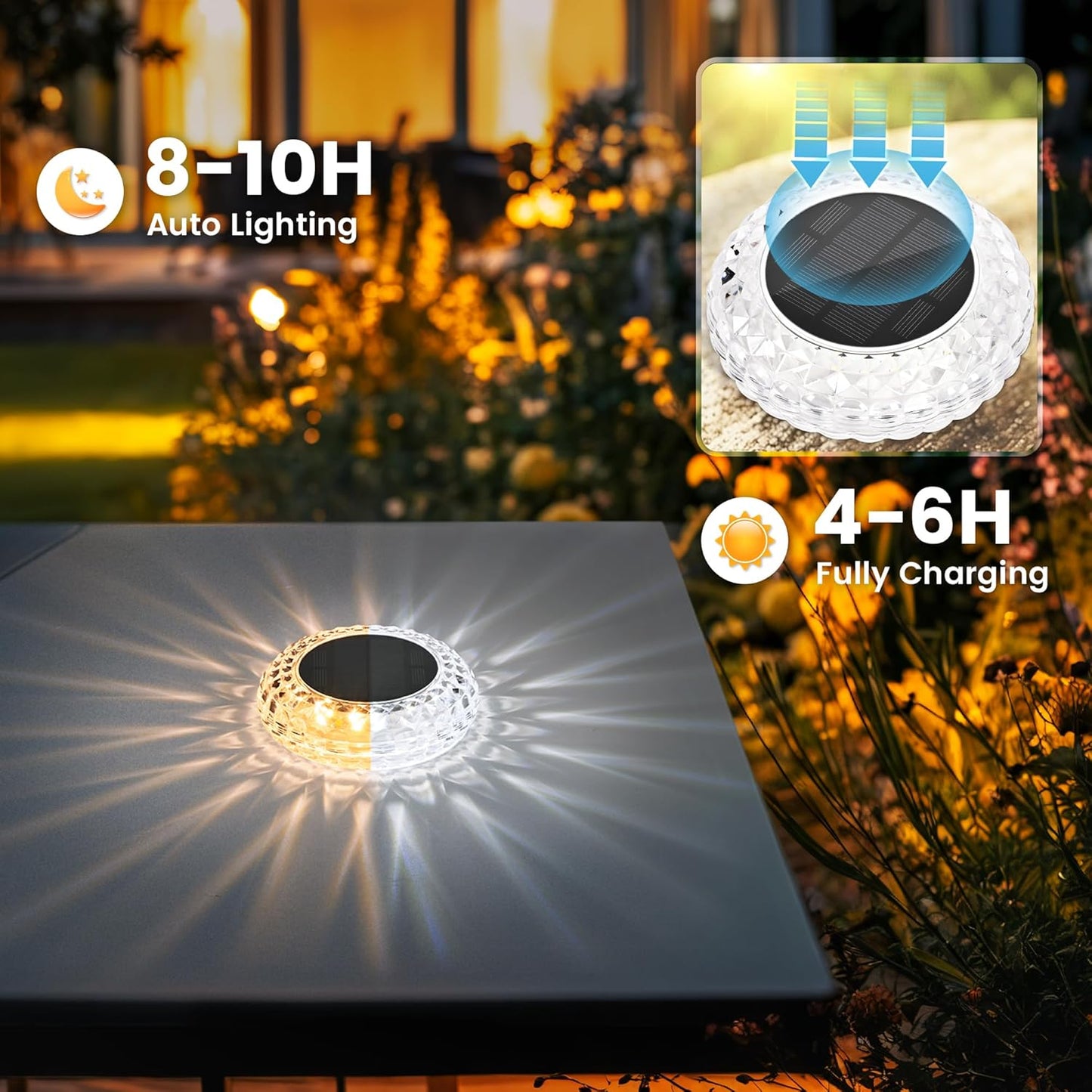 SOLPEX Solar Powered Outdoor Table Light, Waterproof LED Disk Light with 2 Lighting Modes, Night Light for Garden, Party, Yard, Table Decor (1 Pack)