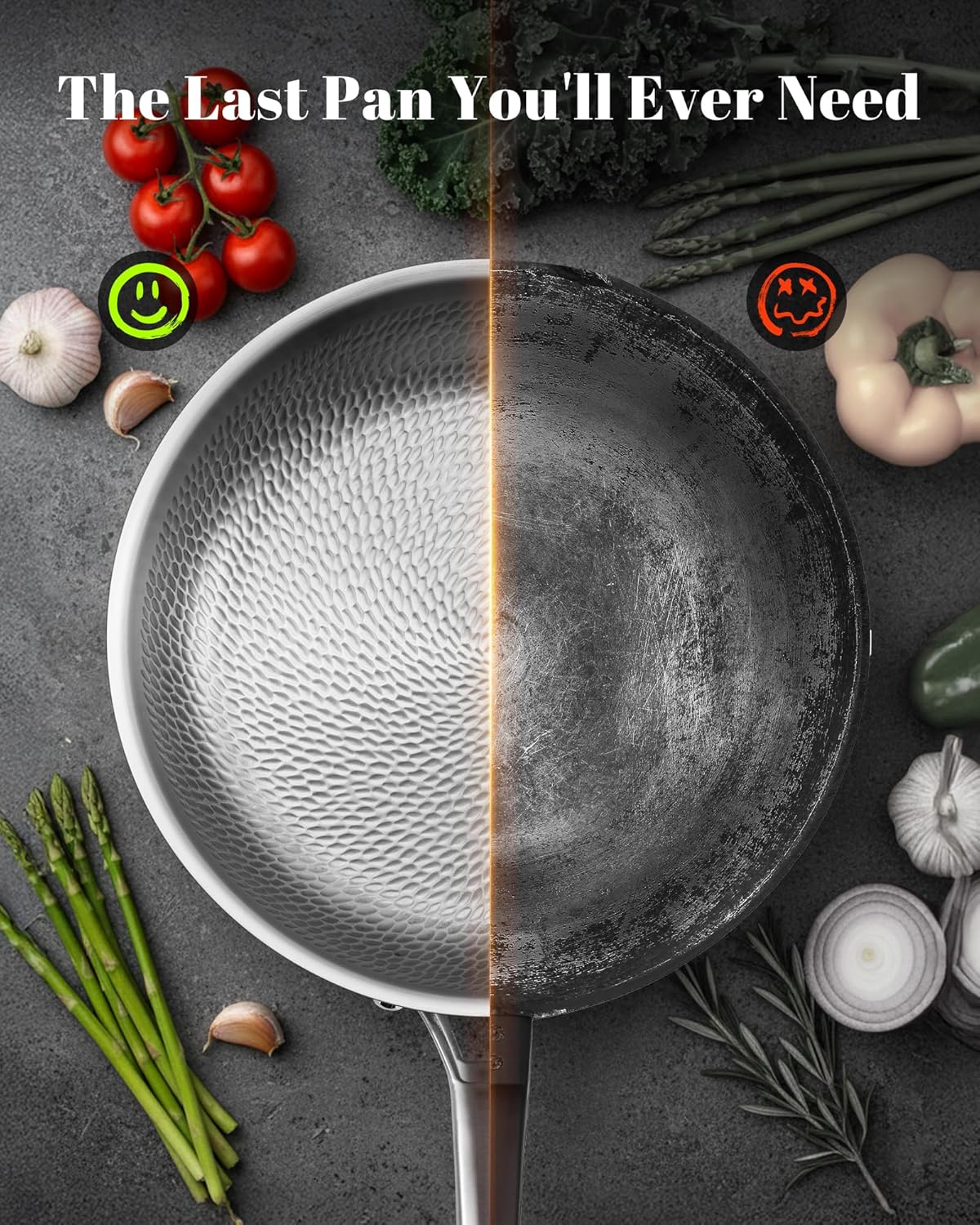 Titanium Pan, 12 Inch Pure Titanium Hammered Pro frying pan with Lid, 