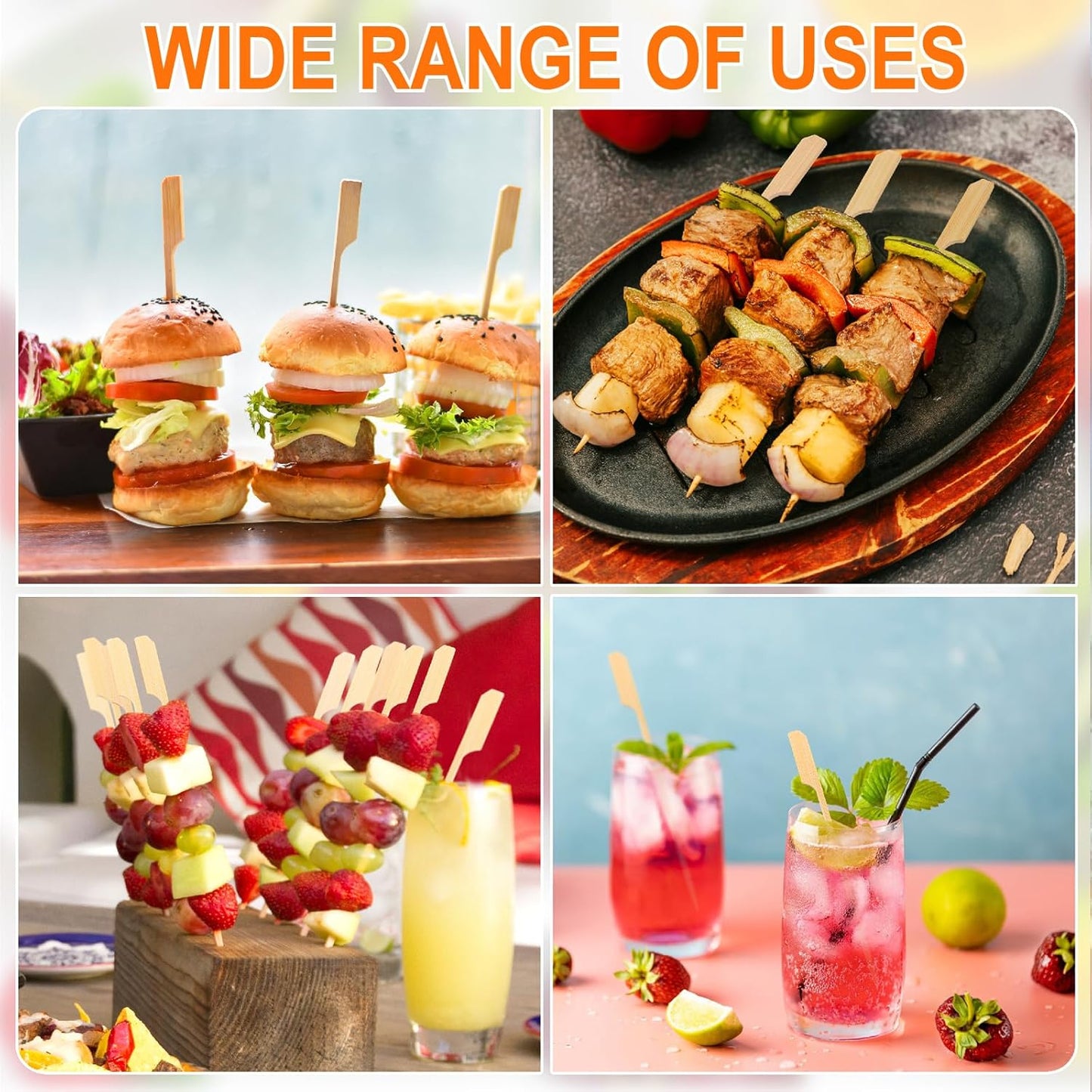 200PCS Bamboo Skewers for Appetizers, [6 Inch] Long Cocktail Picks Fancy Toothpicks for Appetizers, Flat Paddle Wooden Skewers Food Sticks for Party Drinks Fruit BBQ, Charcuterie Boards Accessories