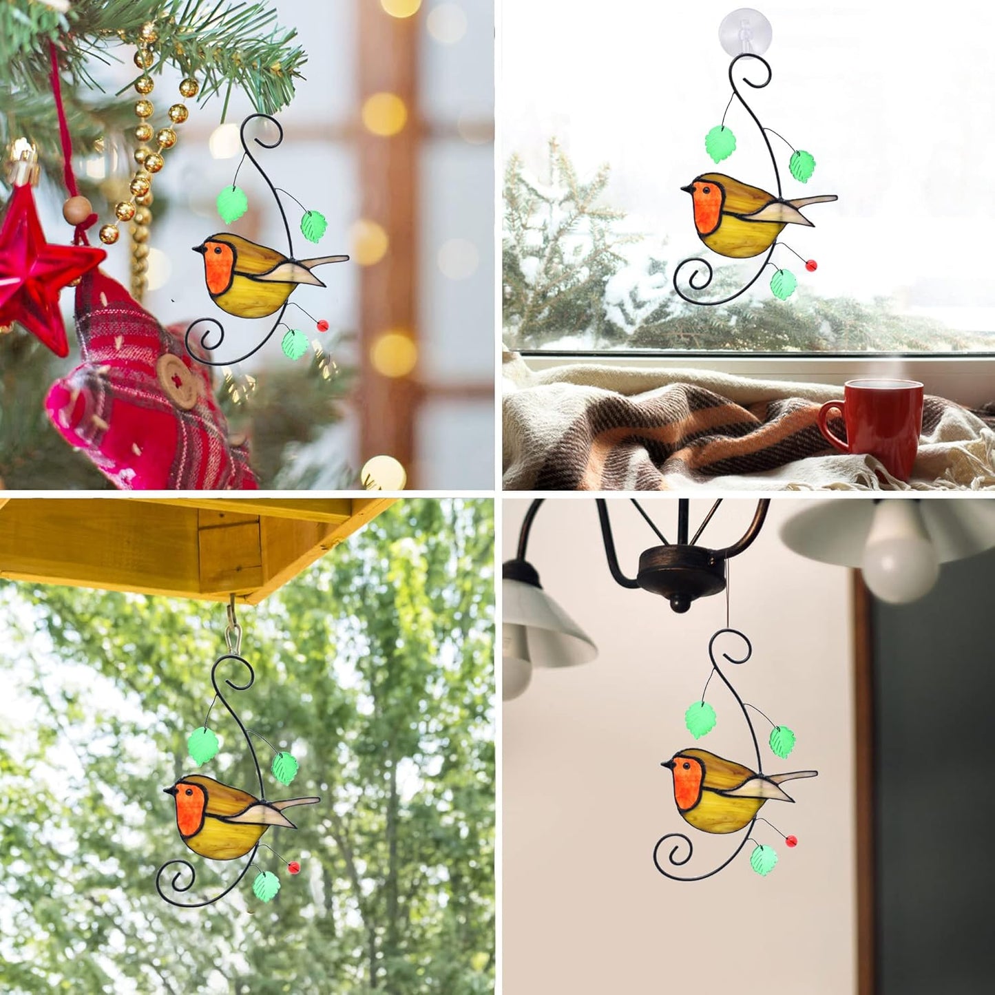 Lolitarcrafts Robin Stained Glass Suncatchers Bird Stained Glass Window Hangings Unique Gift for Your Family