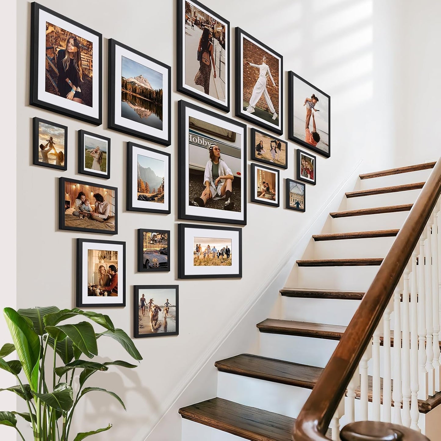 HappyHapi 4x6 Picture Frame Set of 5, Black Frames Display Photo 3.5x5 with Mat or 4x6 without, Gallery Wall Frame Set, Wall or Tabletop Display (Black)