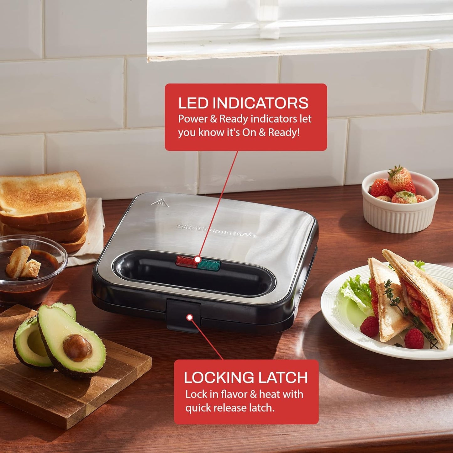 Elite Gourmet ESM2207XSS Sandwich Panini Maker Grilled Cheese, Machine