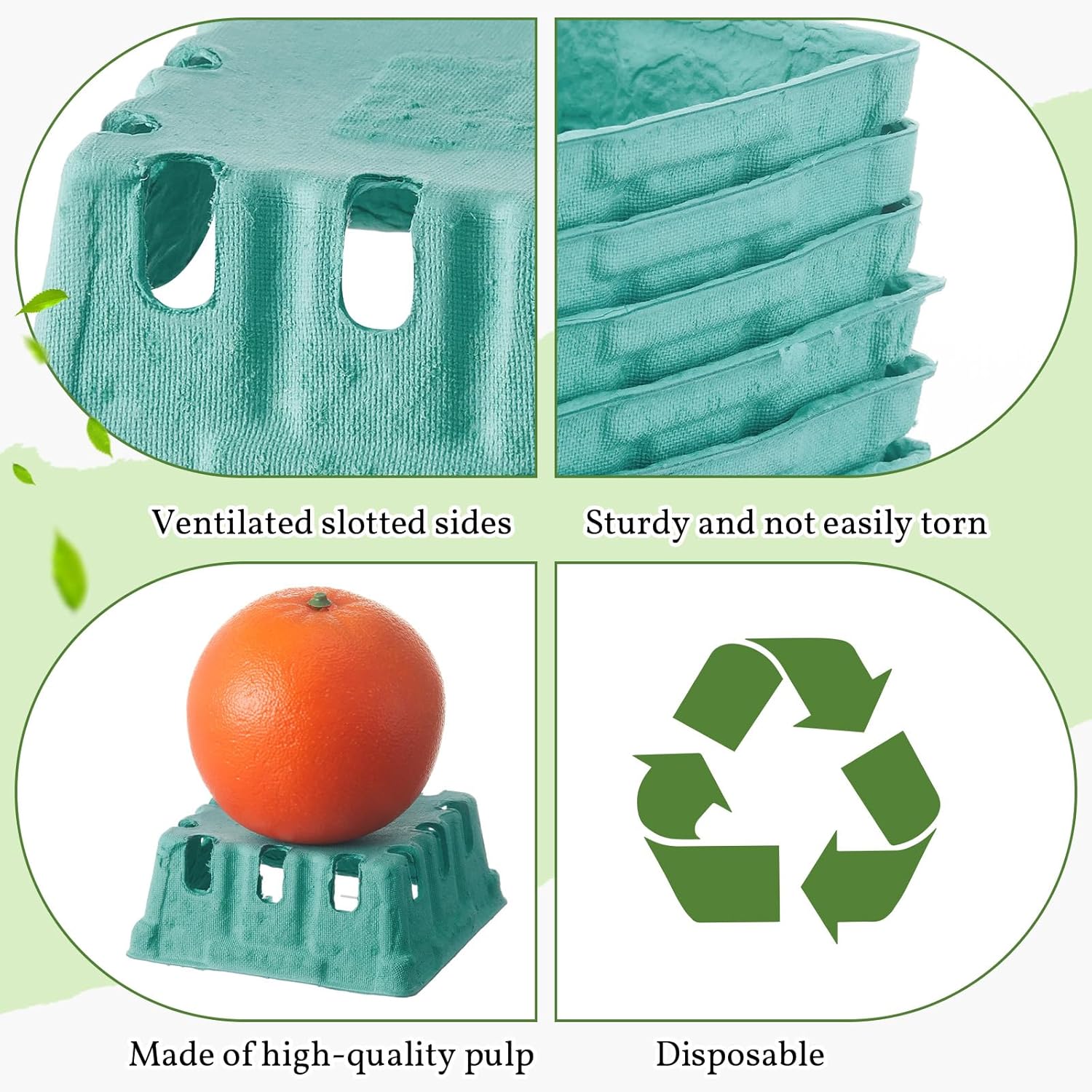 300 Pack 1/2 Pint Pulp Fiber Berry Baskets, Green Vented Containers fo
