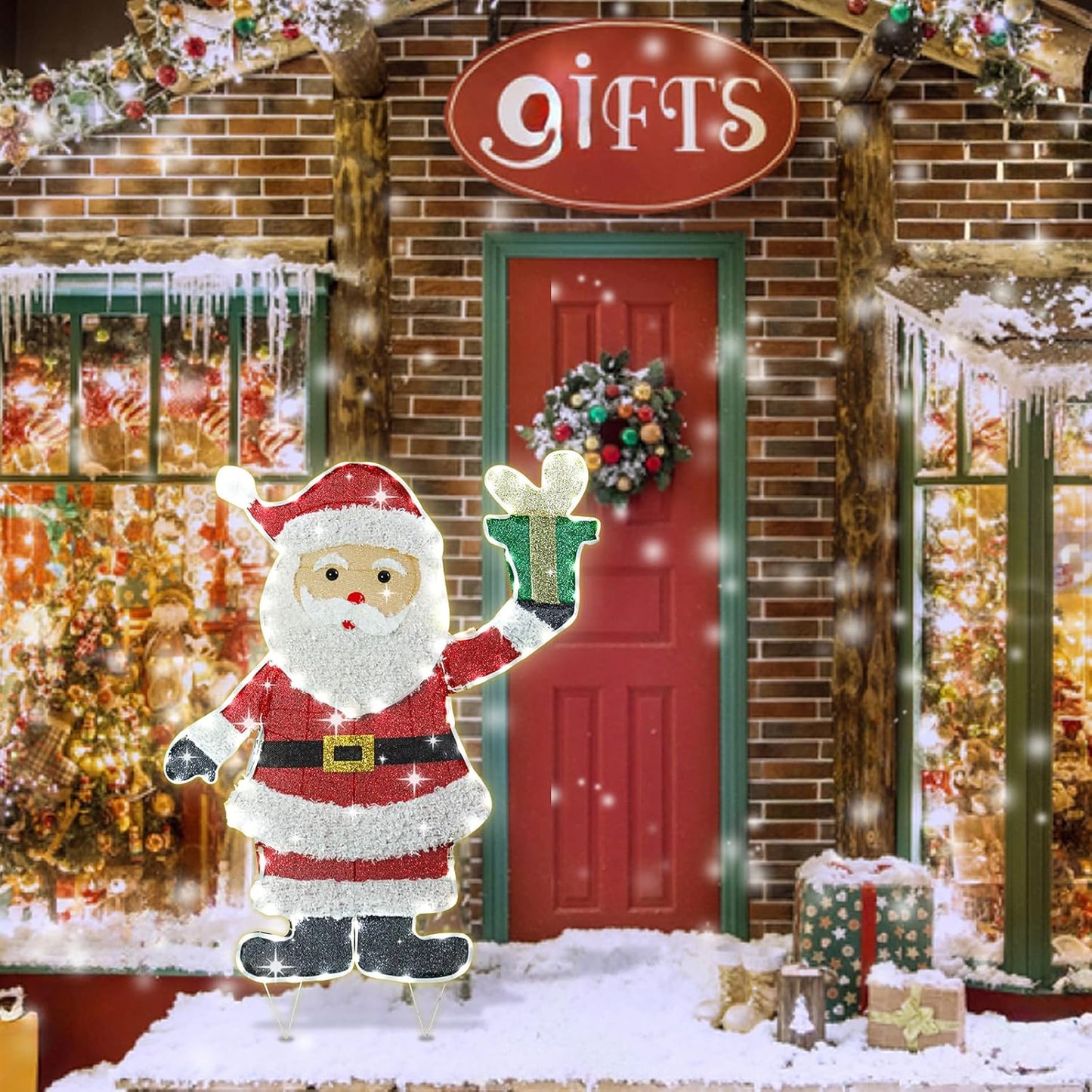 Lighted Santa Claus Christmas Decorations, Pre Lit White Neon Light Sa
