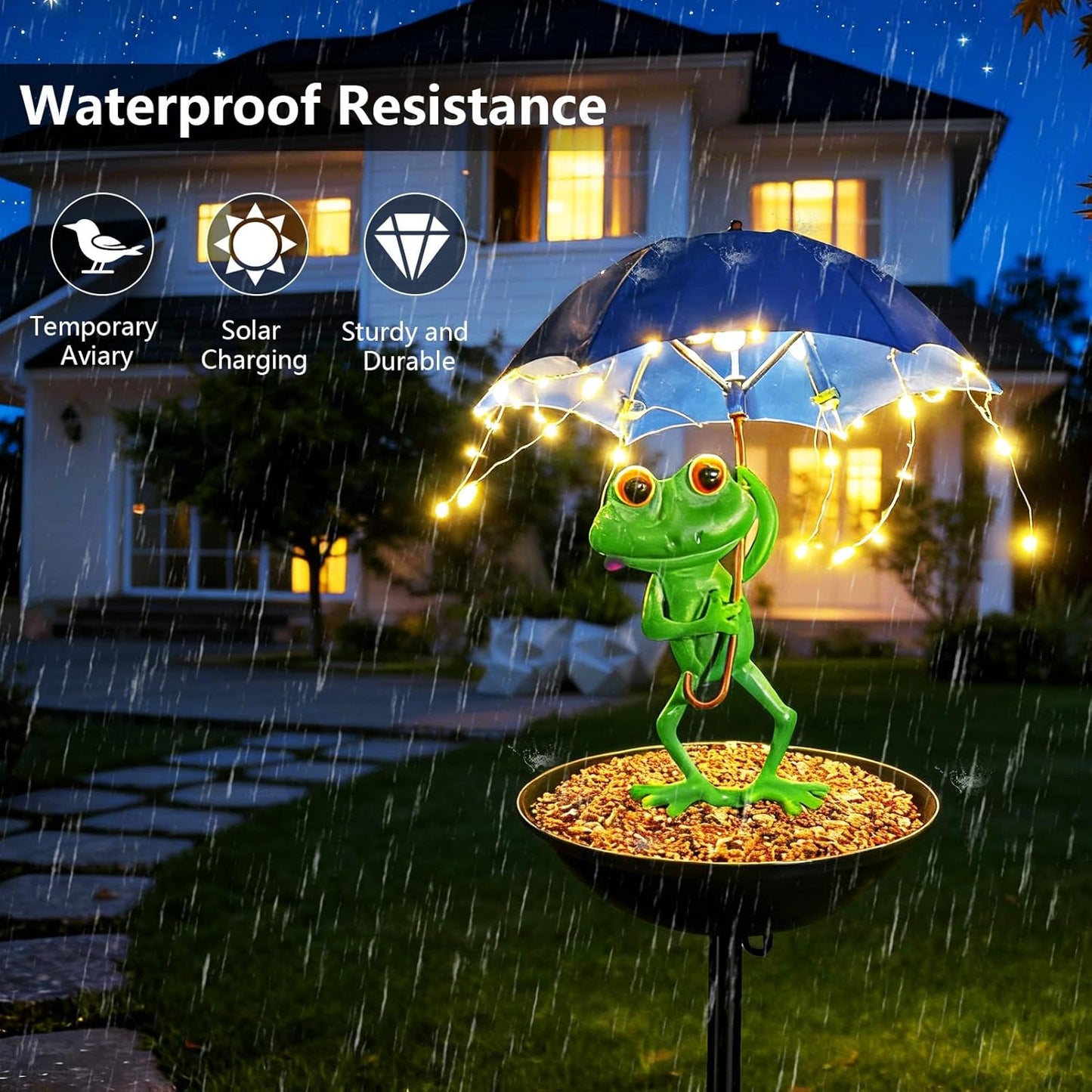 Solar Bird Feeder, Frog Bird Feeders for Outdoors, Suitable for Decorating Gardens, Path Lights Yard Art
