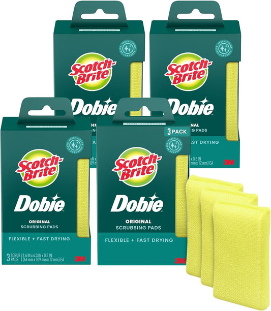 3M Scotch-Brite Dobie All Purpose Pads, 3Count (Pack of 4) Total 12 Pads