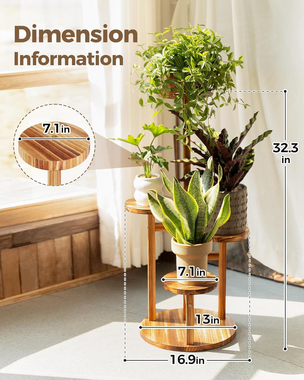 Bamworld Plant Stand Indoor Plant Shelf 4 Tier Wood Plant Stand for Mu