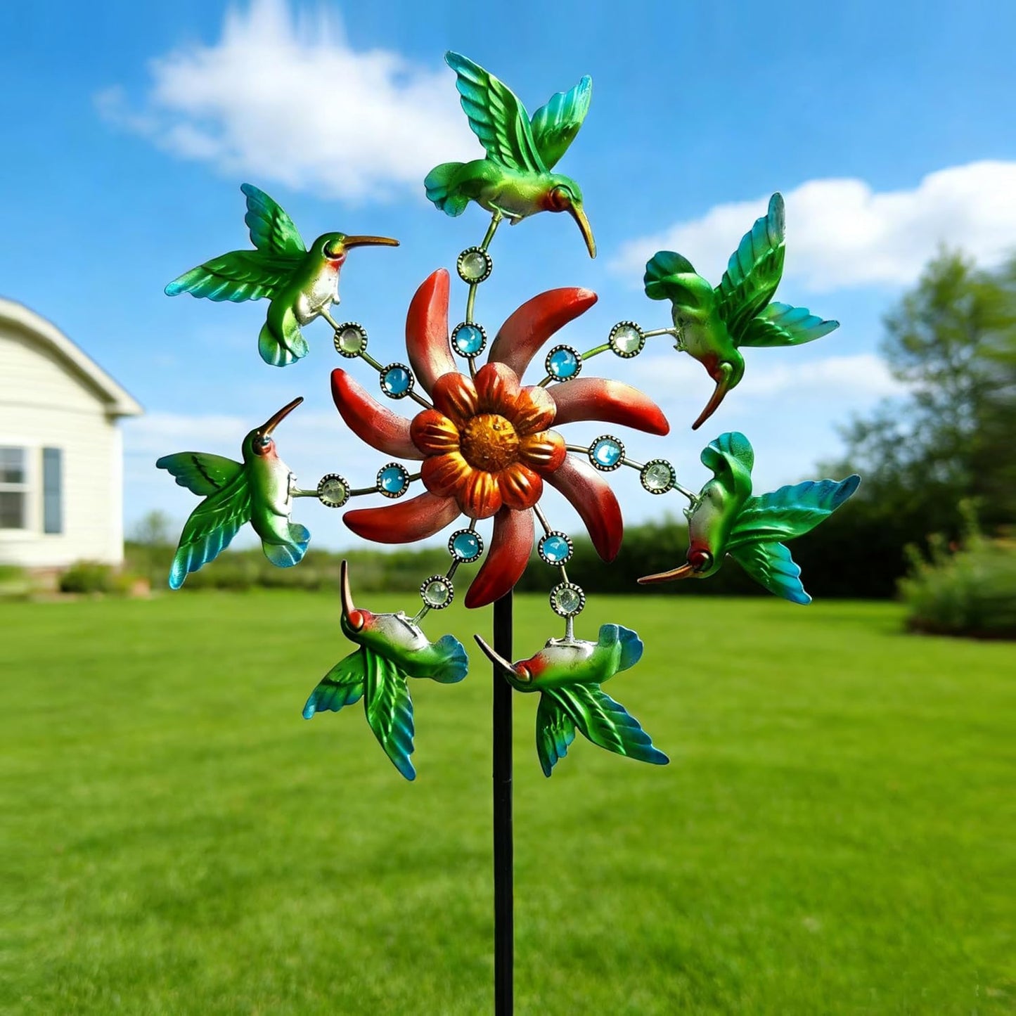 39" Hummingbird Wind Spinner for Yard and Garden Stake,Outdoor Metal Windmill Single Direction Wind Sculptures Kinetic Windmills for Yard Garden Decorations