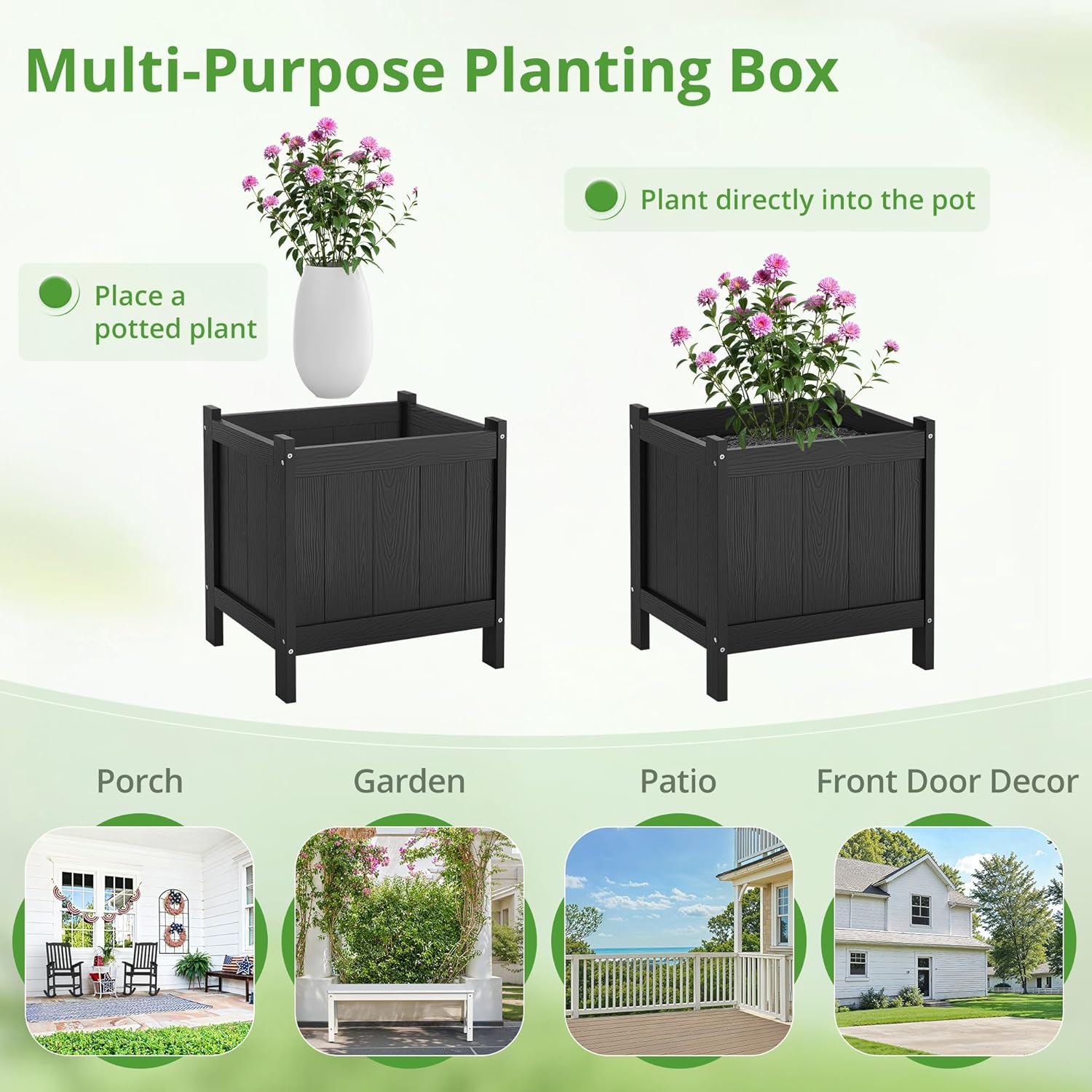 LUE BONA Outdoor Plant Pots, 13.7" x 12.5" x 14.5" HDPS Flower Pots wi