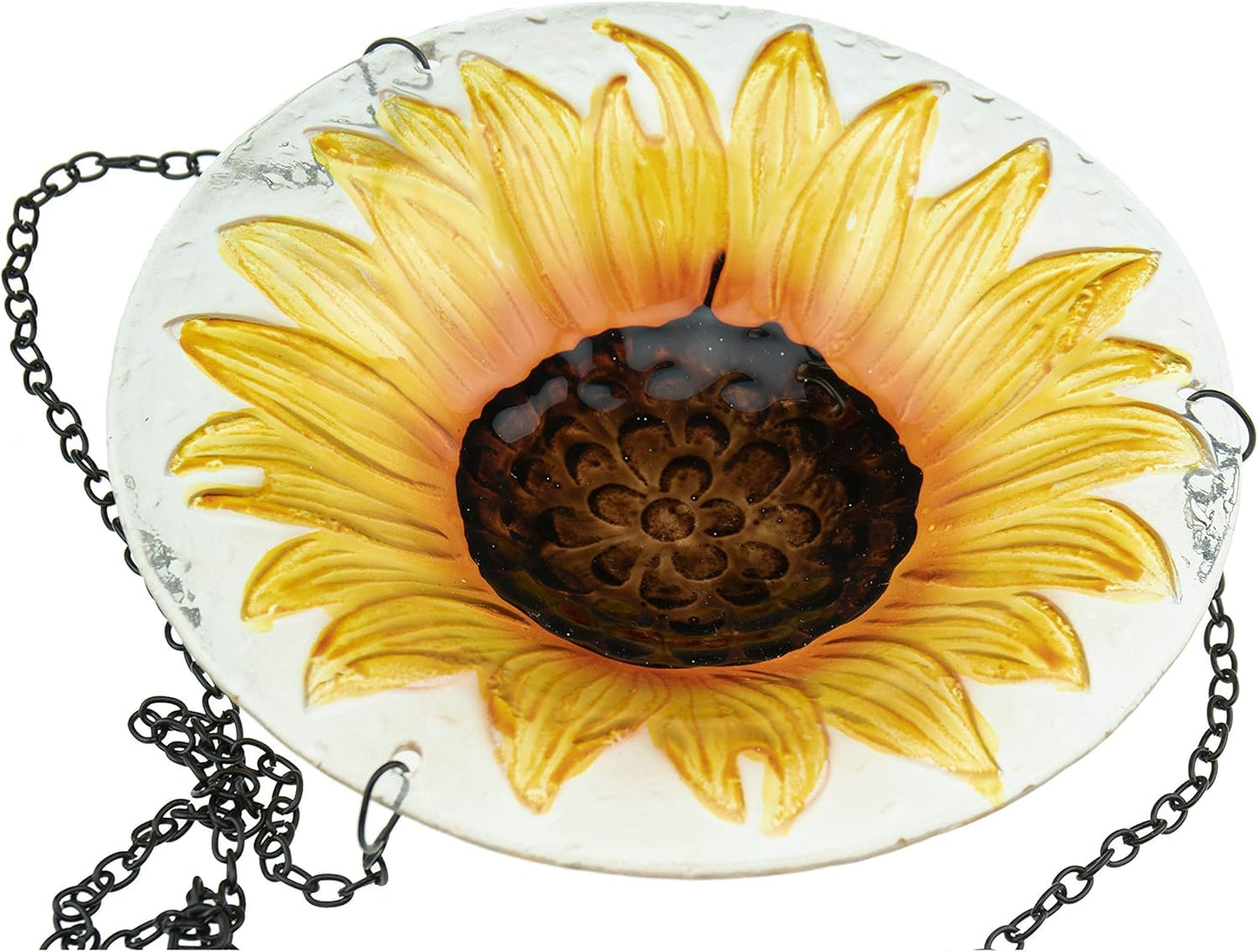 CLEVER GARDEN Glass Bird Bath, Hanging Outdoor Decoration for Wild Birds, Sunflower Birdbath