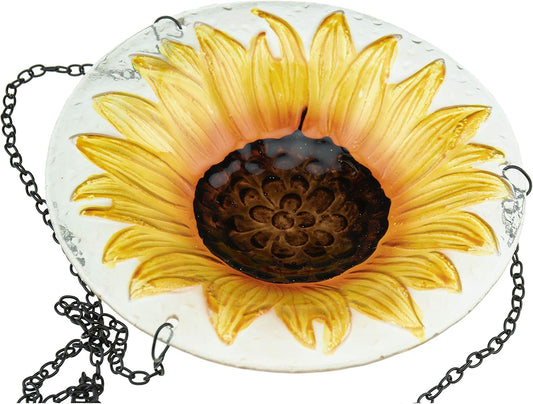 CLEVER GARDEN Glass Bird Bath, Hanging Outdoor Decoration for Wild Birds, Sunflower Birdbath