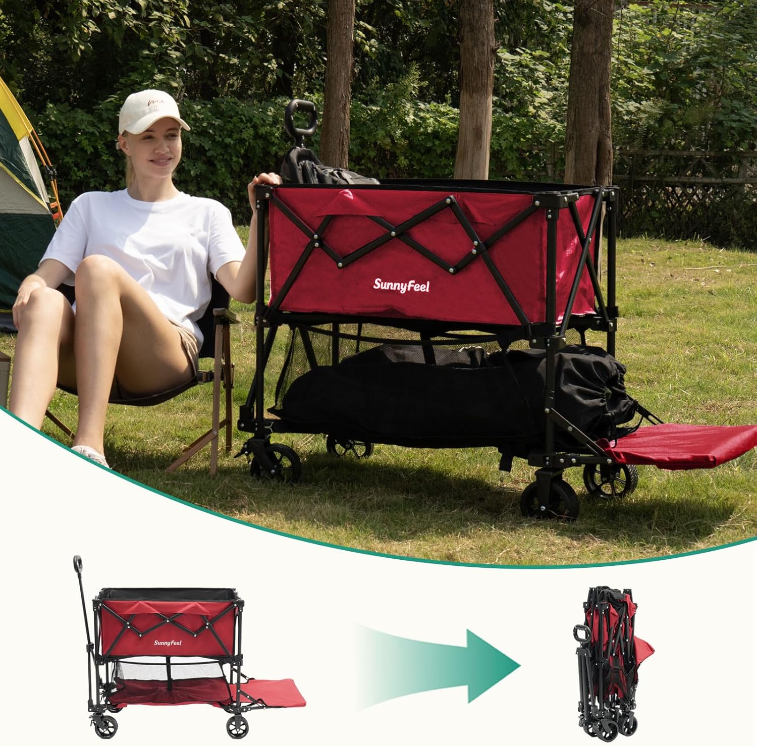 SUNNYFEEL Lightweight 47''L Double Decker Wagon for Sport, 270L Collap