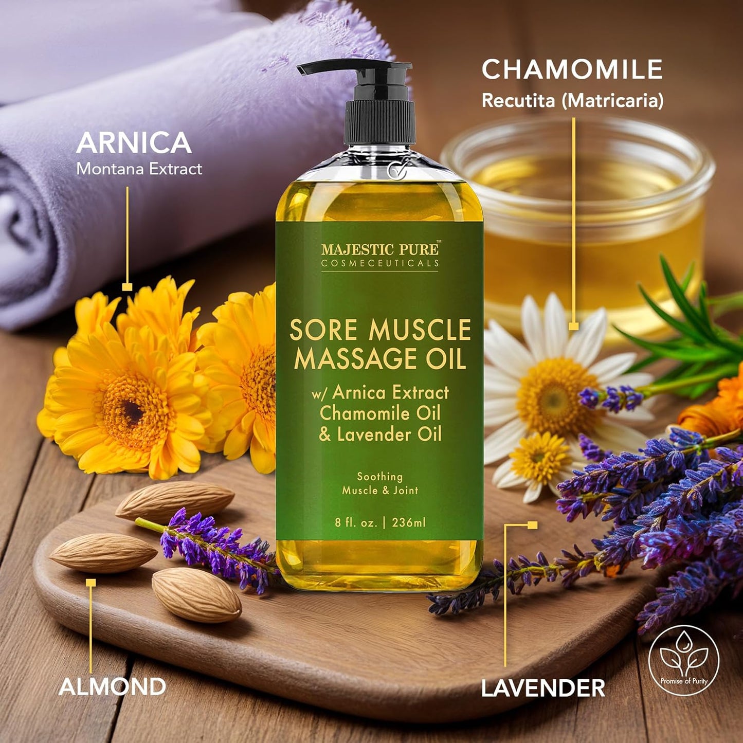 MAJESTIC PURE Arnica Sore Muscle Massage Oil for Massage Therapy - Ref