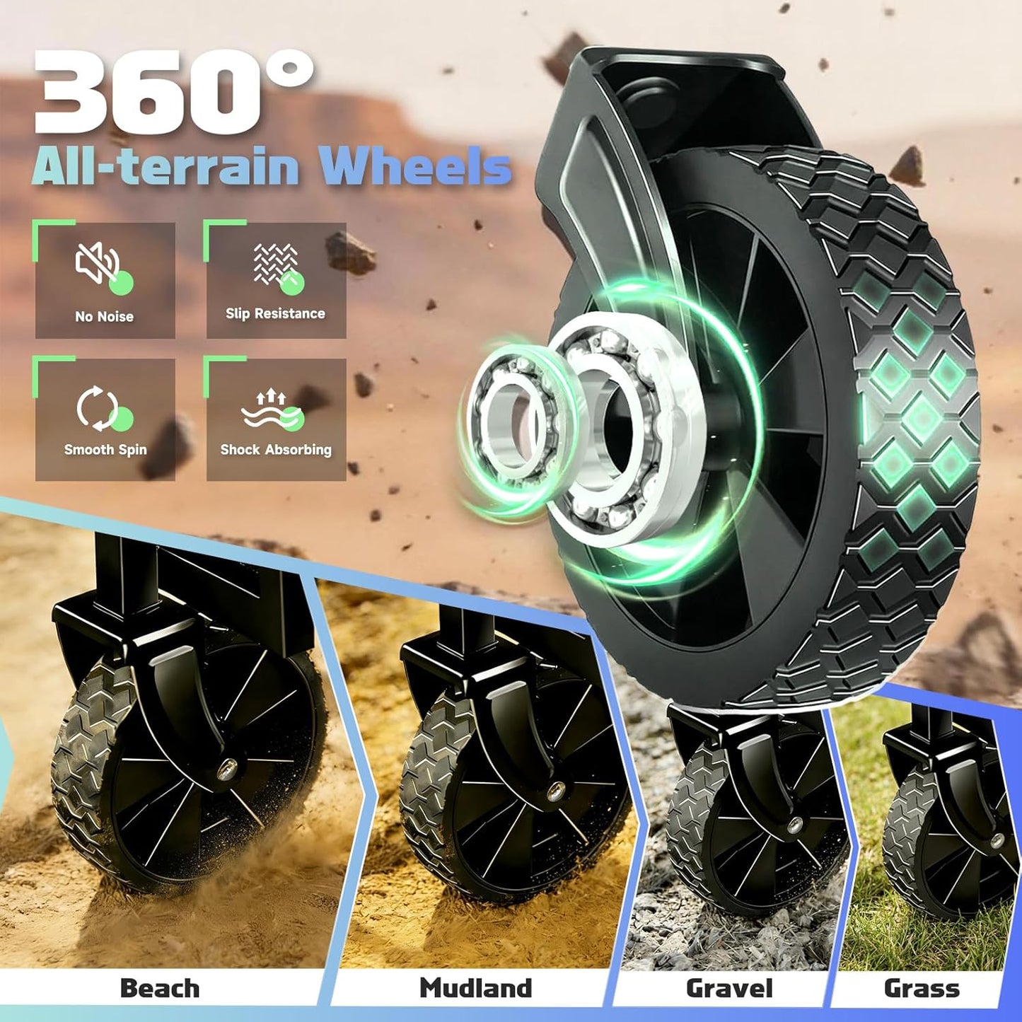 360LBS Collapsible Wagon Cart with Wheels - Heavy Duty Folding Wagon Carts for Grocery, Lightweight Utility Wagon with All-Terrain Wheels & 2 Cup Holders, Portable Beach Wagon for Shopping Garden