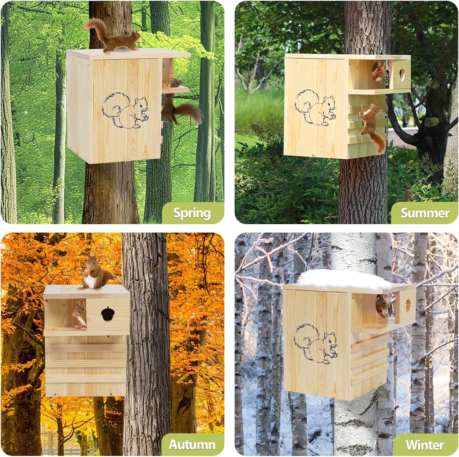 Wooden Squirrel House Outdoor, 12.6" W Large Nesting Box with External