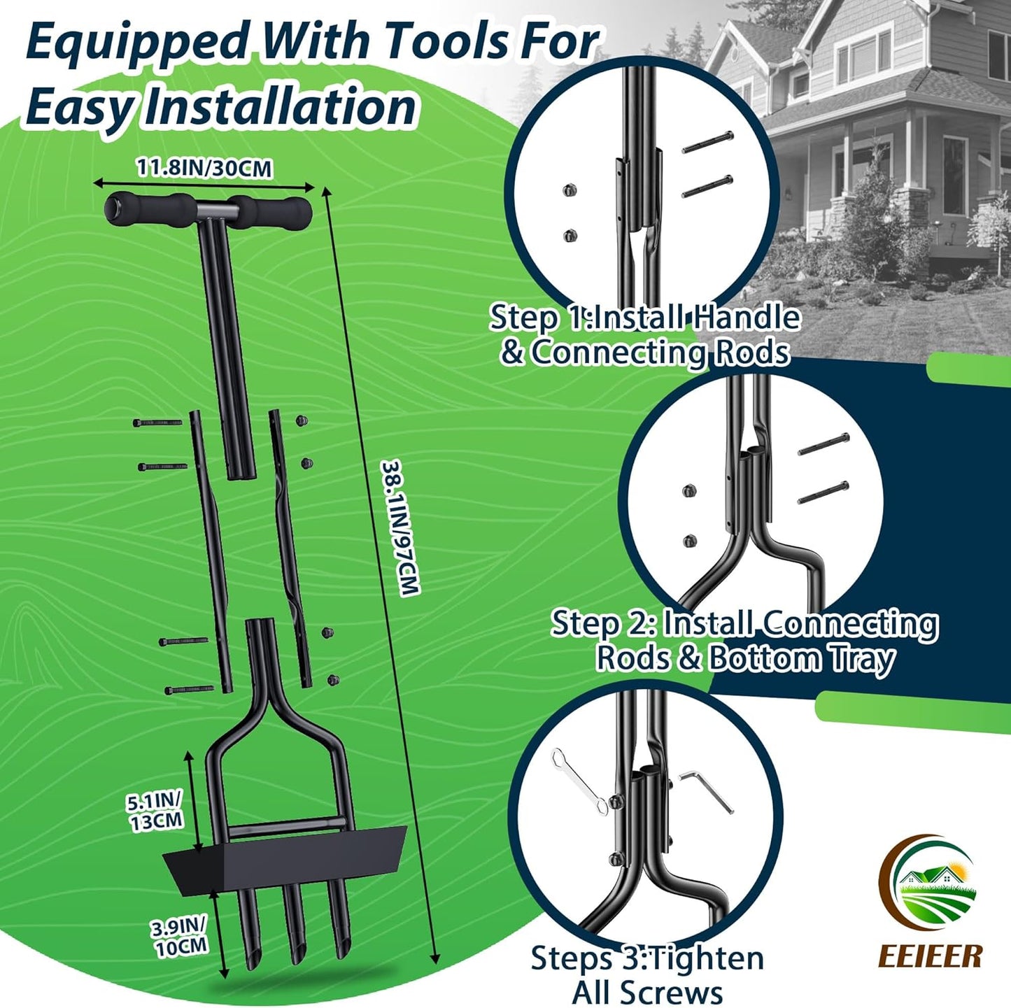 EEIEER Manual Lawn Aerator Tool with Soil Storage Basket - 2025 Upgrad