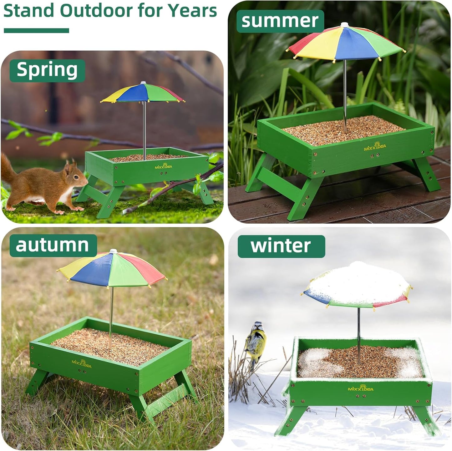Ground Bird Feeder for Outdoors Bird&Squirrel Feeder Wooden Chicken Picnic Table Platform Feeder Wild Bird Feed Crow Feeder for Outside with 5 LBS Capacity